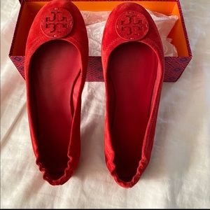 Tory Burch Ruby Red Suede Flats